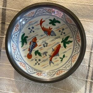 Vintage Andrea • Japanese Porcelain Bowl Encased in Pewter • Painted: Hong Kong